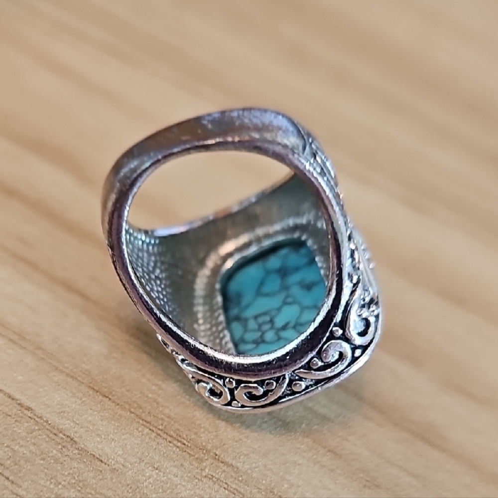 Turquoise Color Stone Matrix Statement Ring in Si… - image 8